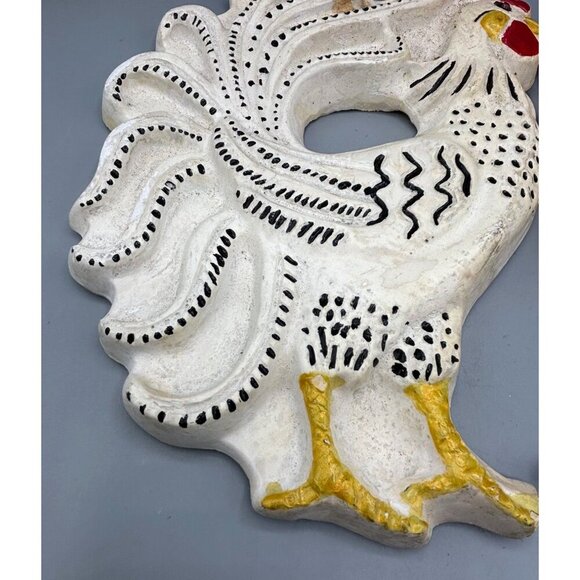 Vtg Pair Hand Painted‎ Plaster Rooster Wall Decor Set Farmhouse Style 9" - Picture 3 of 8